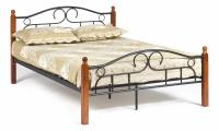 Кровать AT-808 Wood slat base дерево гевея/металл, 140*200 см (Double bed), красный дуб/черный