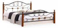 Кровать AT-822 дерево гевея/металл, 160*200 см (Queen bed), красный дуб/черный