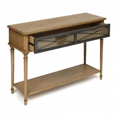 Консоль Secret De Maison AURORA ( mod. TAB 18-18) красное дерево/металл, 117х40х80см, античный дуб, ткань кремовая. Фото