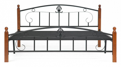 Кровать РУМБА (AT-203)/ RUMBA дерево гевея/металл, 140х200 см (double bed), красный дуб/черный. Фото