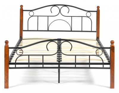 Кровать AT-808 Wood slat base дерево гевея/металл, 140*200 см (Double bed), красный дуб/черный. Фото