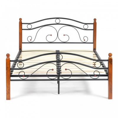 Кровать AT-803 Wood slat base дерево гевея/металл, 120*200 см (middle bed), красный дуб/черный. Фото