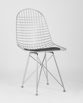 Стул обеденный Eiffel хромированный с черной подушкой. Фото