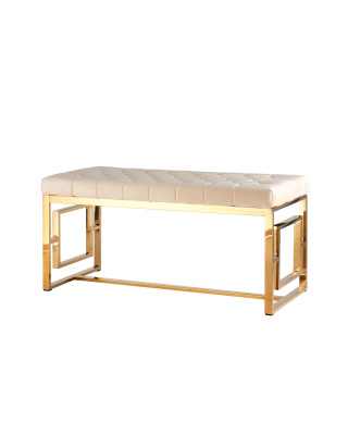 Банкетка-скамейка БРУКЛИН велюр бежевый сталь золото фото Банкетка-скамейка БРУКЛИН велюр бежевый сталь золото. Фото №2